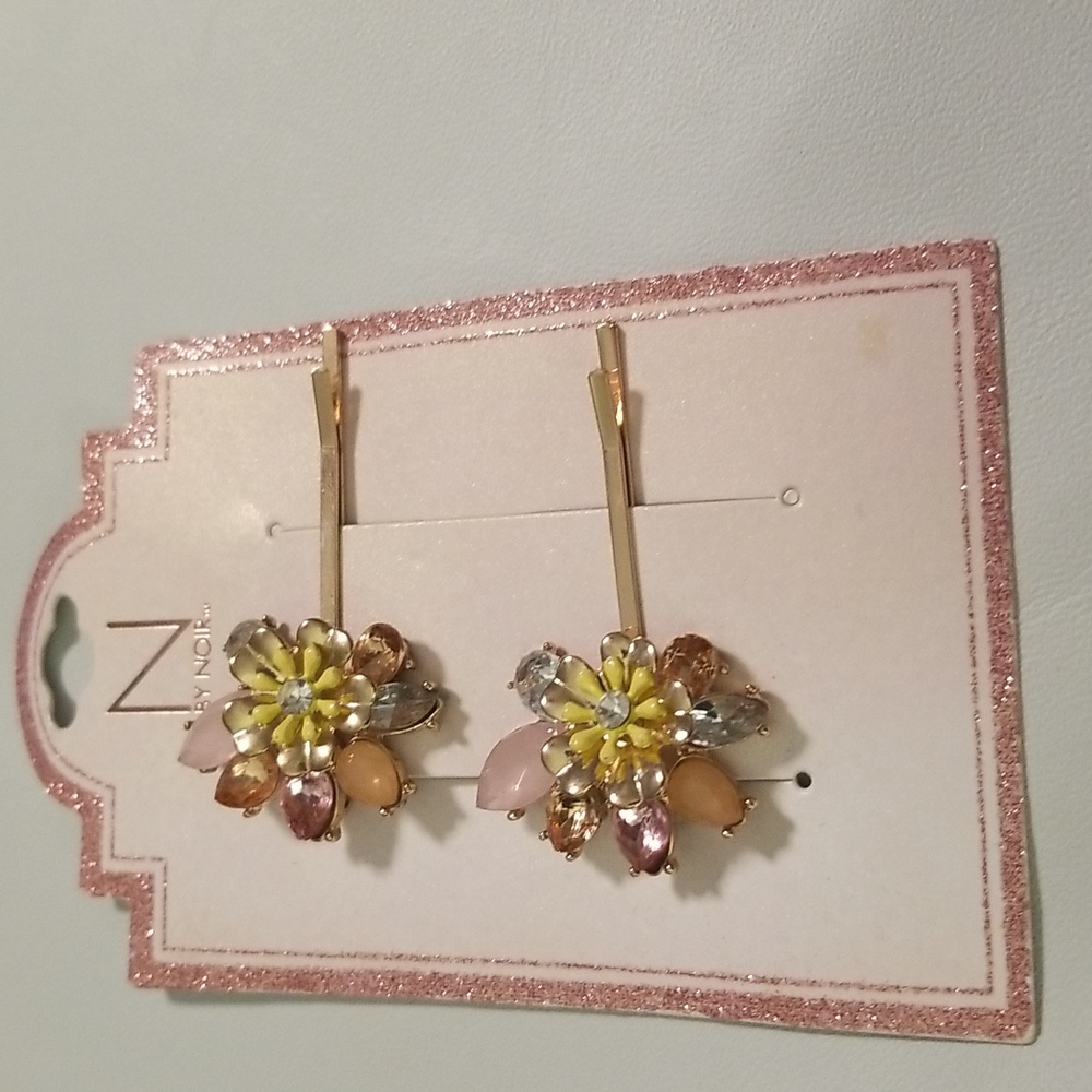 Women's N by Noir Hair Accessories; Gold Rhinestones Yellow & Pink; Size 2"
